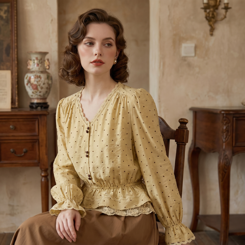 Blouse Femme à Pois Col V