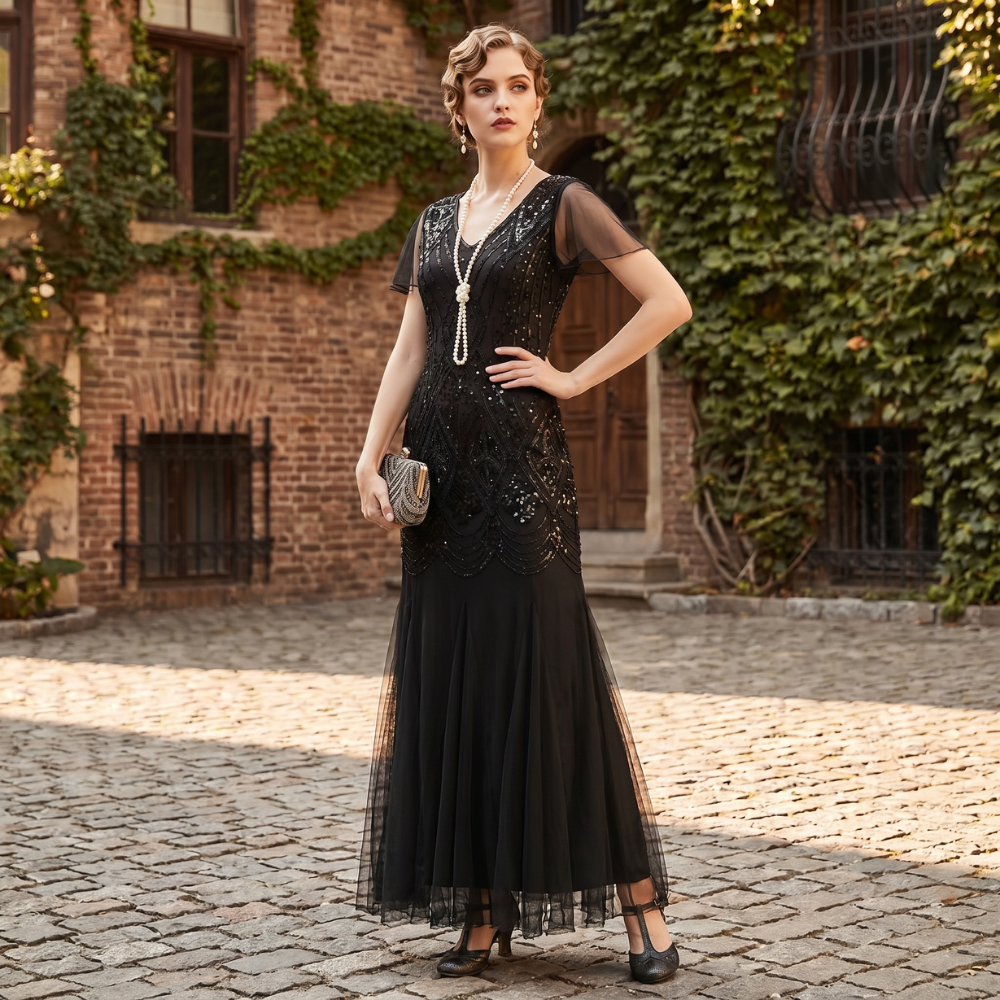 Robe Gatsby Longue Haute Couture Noire