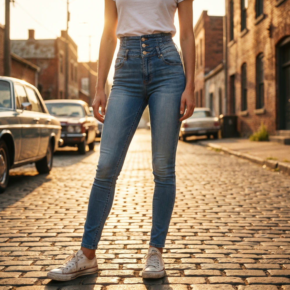 Jean en Denim Taille Haute Vintage