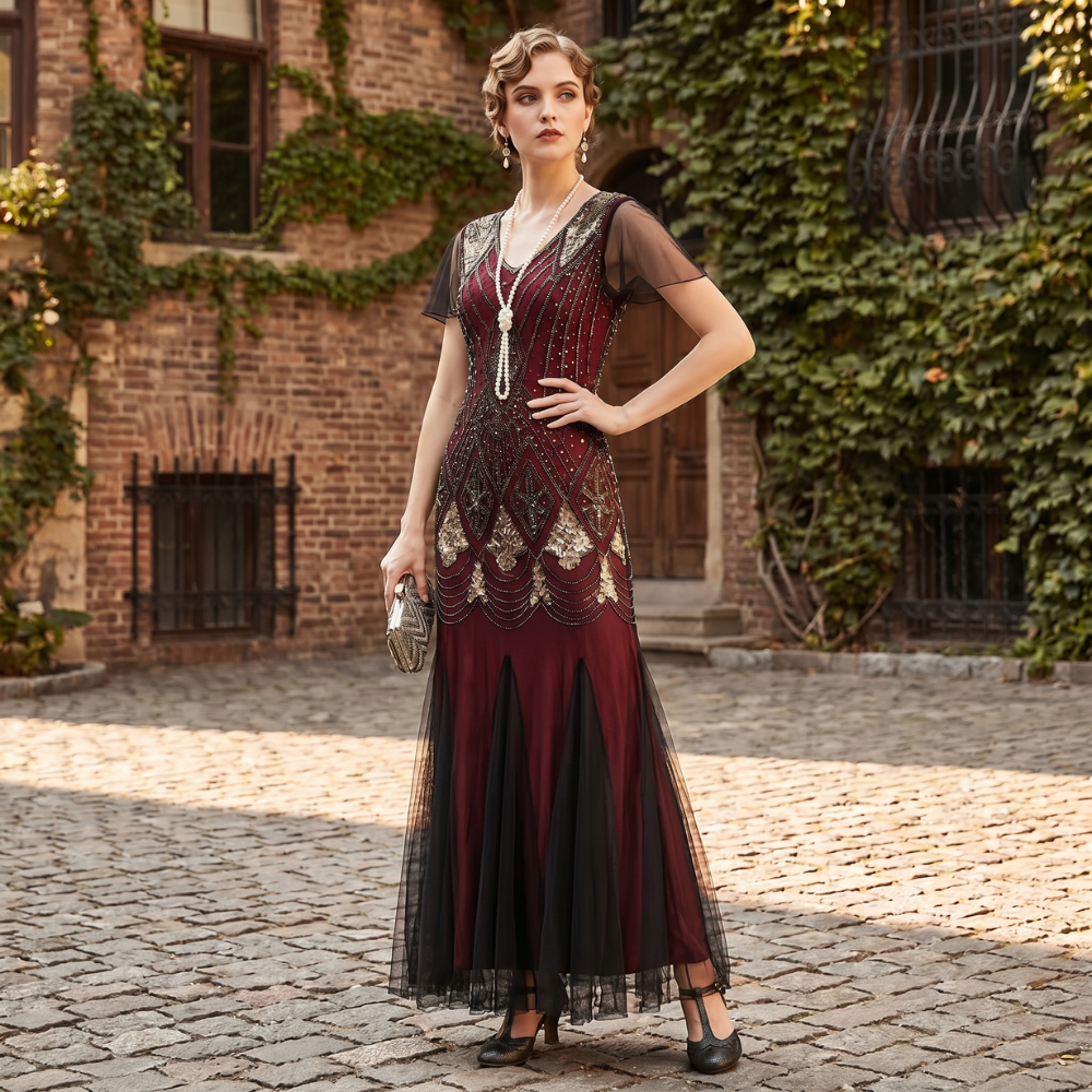Robe Gatsby Longue Haute Couture Bordeaux