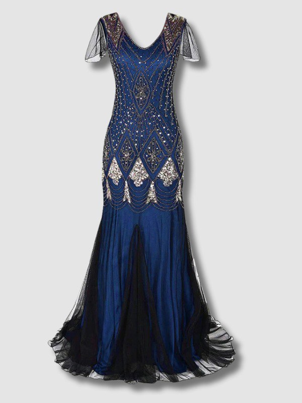 Blue Haute Couture Long Gatsby Dress