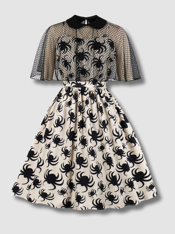 Robe d’Halloween Vintage à Imprimé en Araignée blanche