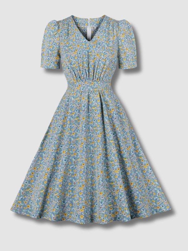 Robe Trapèze imprimée florale des années 50