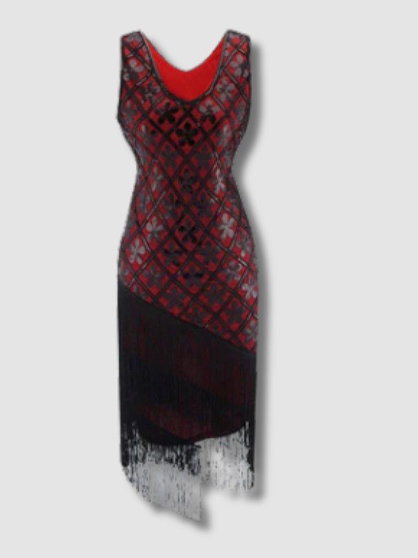 Robe Charleston Année 20 - Noire et Rouge