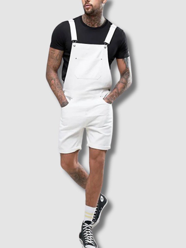 Men's White Shorts Overalls