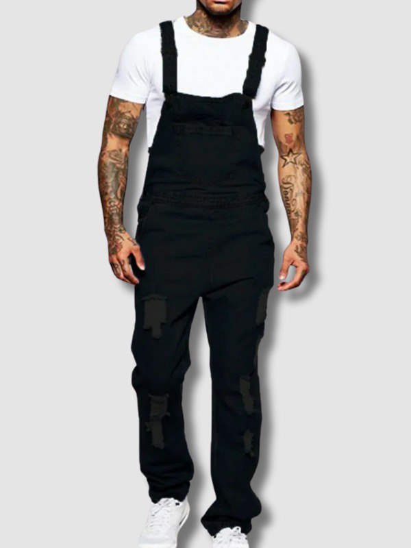 Ripped Denim Overalls