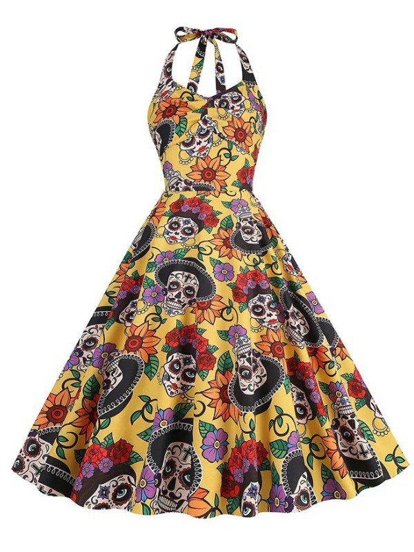 Robe Rockabilly Halloween Tête de Mort