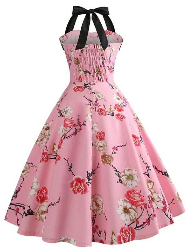 Robe Vintage Pin-Up Rose À Fleurs