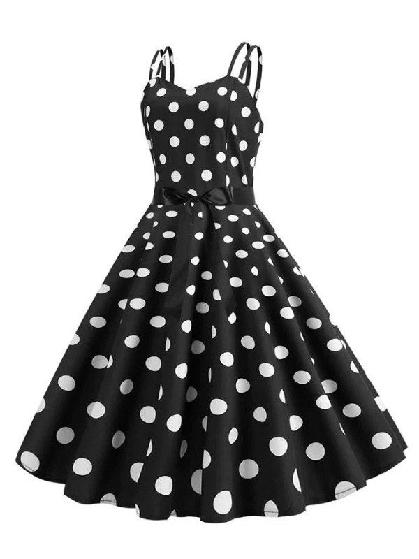 Robe Vintage Rockabilly Noir Pois