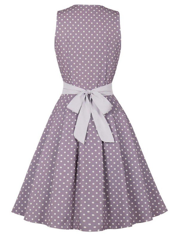 Robe à Pois Violet des années 50 avec Ceinture
