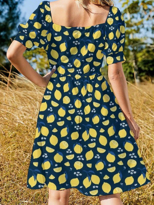 Robe bleu marine pin up citron