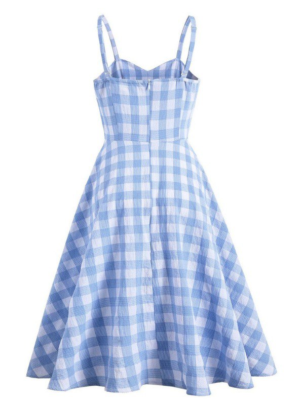 Robe à carreaux bleus années 1950