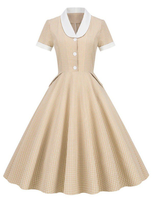 Robe à Col Châle Vintage à Carreaux