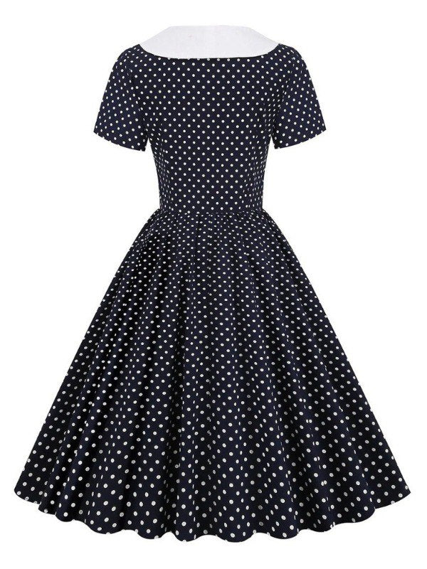 Robe à pois noir et blanc vintage avec Nœud Papillon