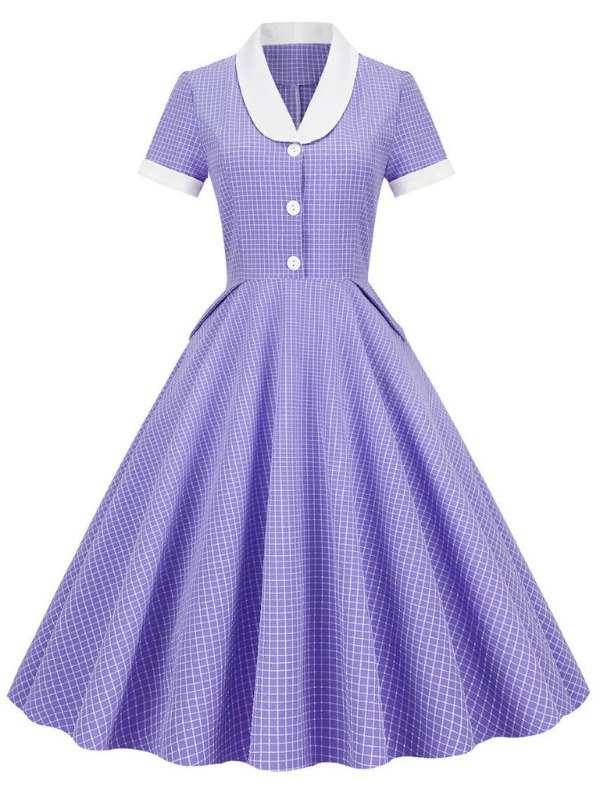 Robe à Col Châle Vintage à Carreaux