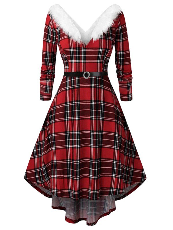 Robe à Manche Longue Vintage à Plaid