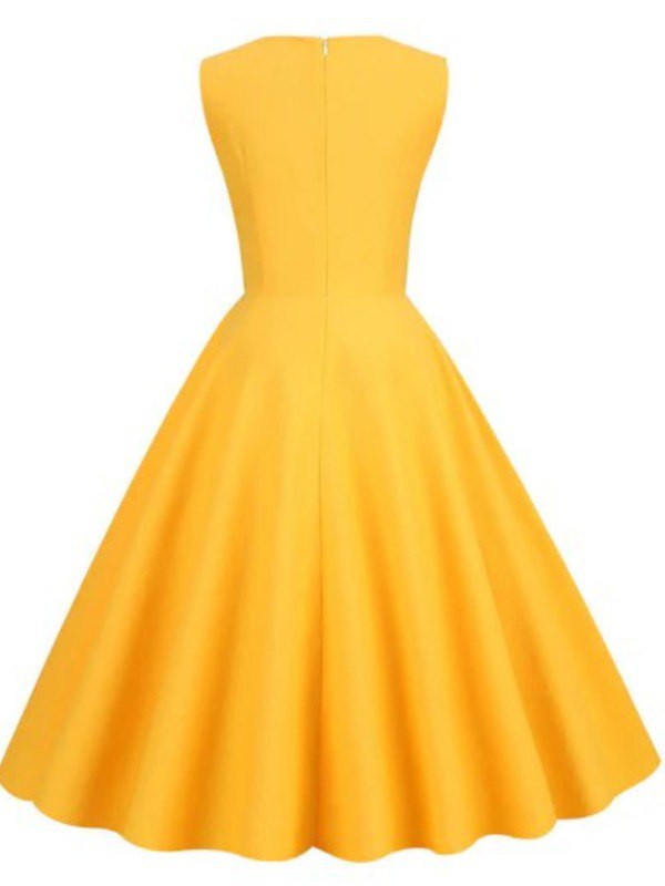 Robe de style rétro jaune des années 50 avec trou de serrure