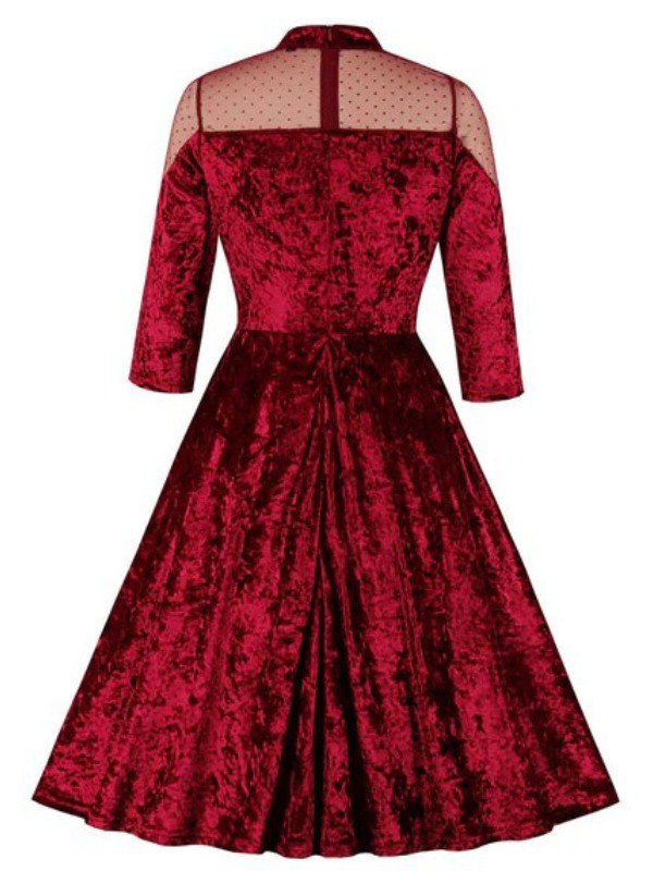 Robe balançoire en velours bordeaux à manches longues