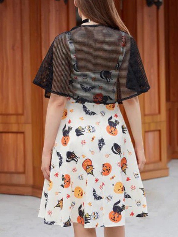 Robe Citrouille d’Halloween des années 50 avec cape