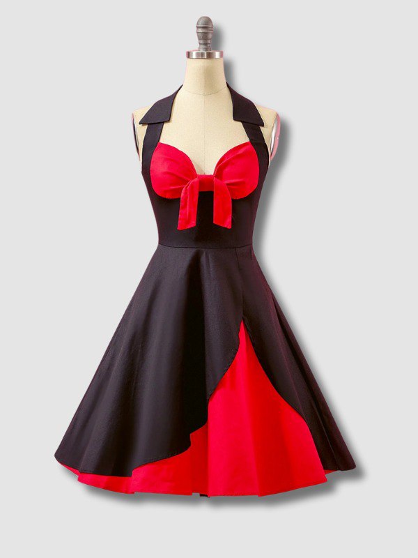 Robe de Soirée Patchwork à Col en Cœur Vintage