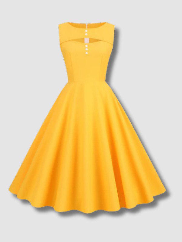 Robe de style rétro jaune des années 50 avec trou de serrure