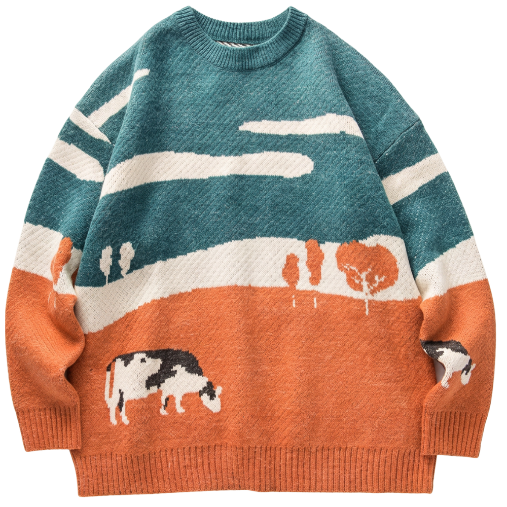 Pull Vintage Oversize Motif Paysage