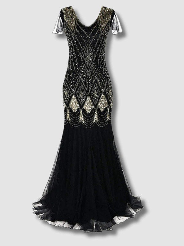 Robe Gatsby Longue Haute Couture Noir et Or