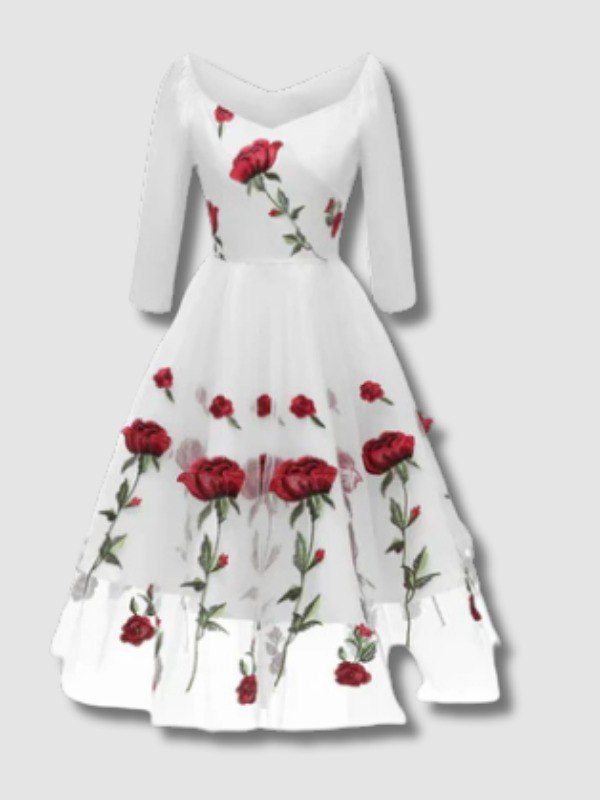 Robe Blanche ornée de Rose Vintage