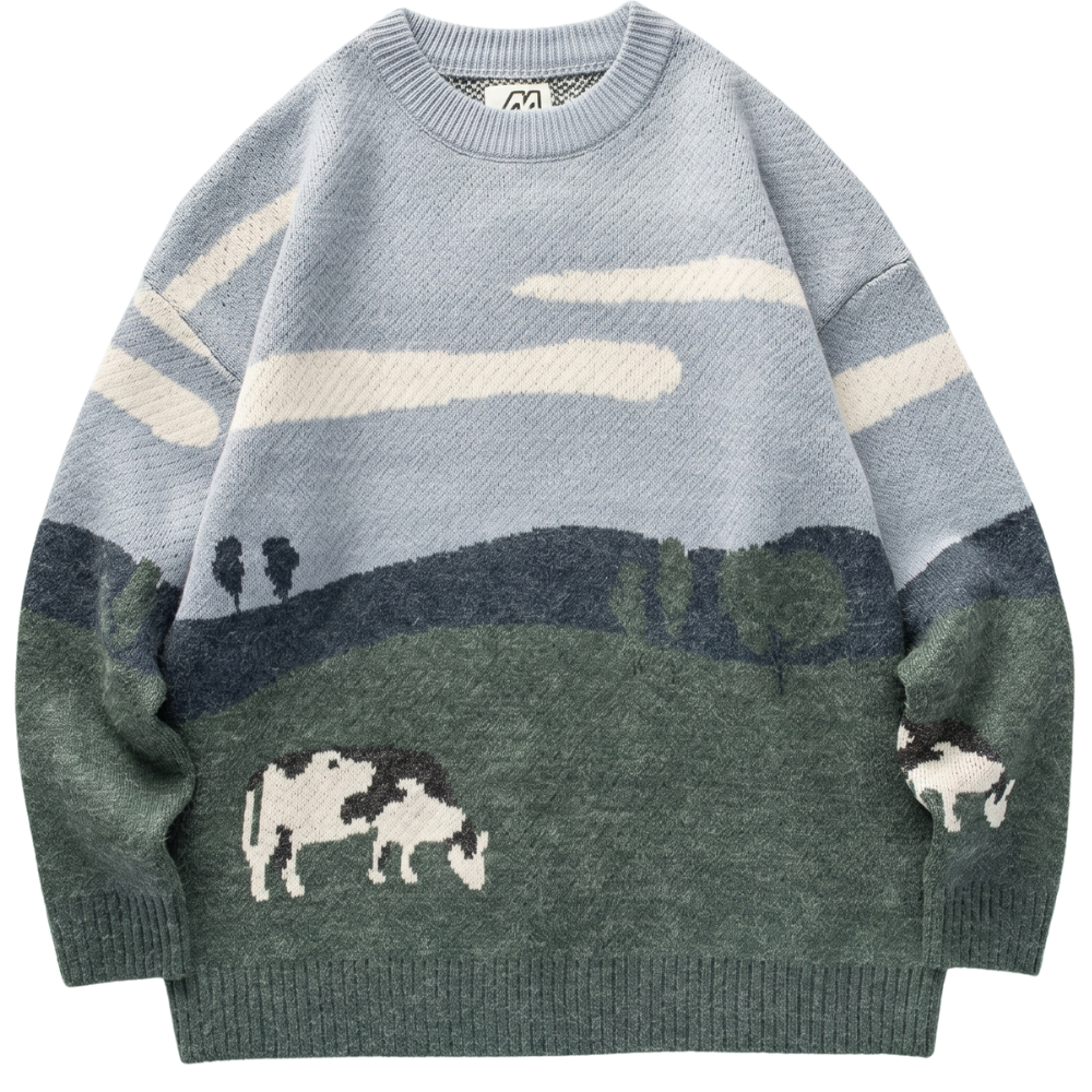 Pull Vintage Oversize Motif Paysage