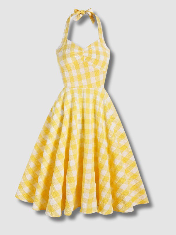 Robe Jaune Plaid des années 1950