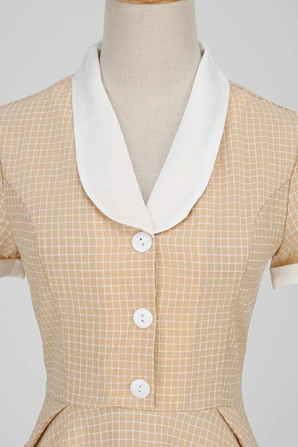 Robe à Col Châle Vintage à Carreaux