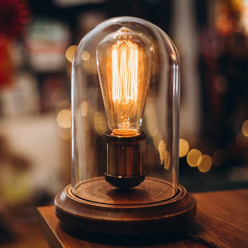 Vintage Solid Wood Bedside Lamp