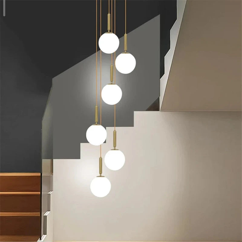 Cascade of Spheres Staircase Chandelier