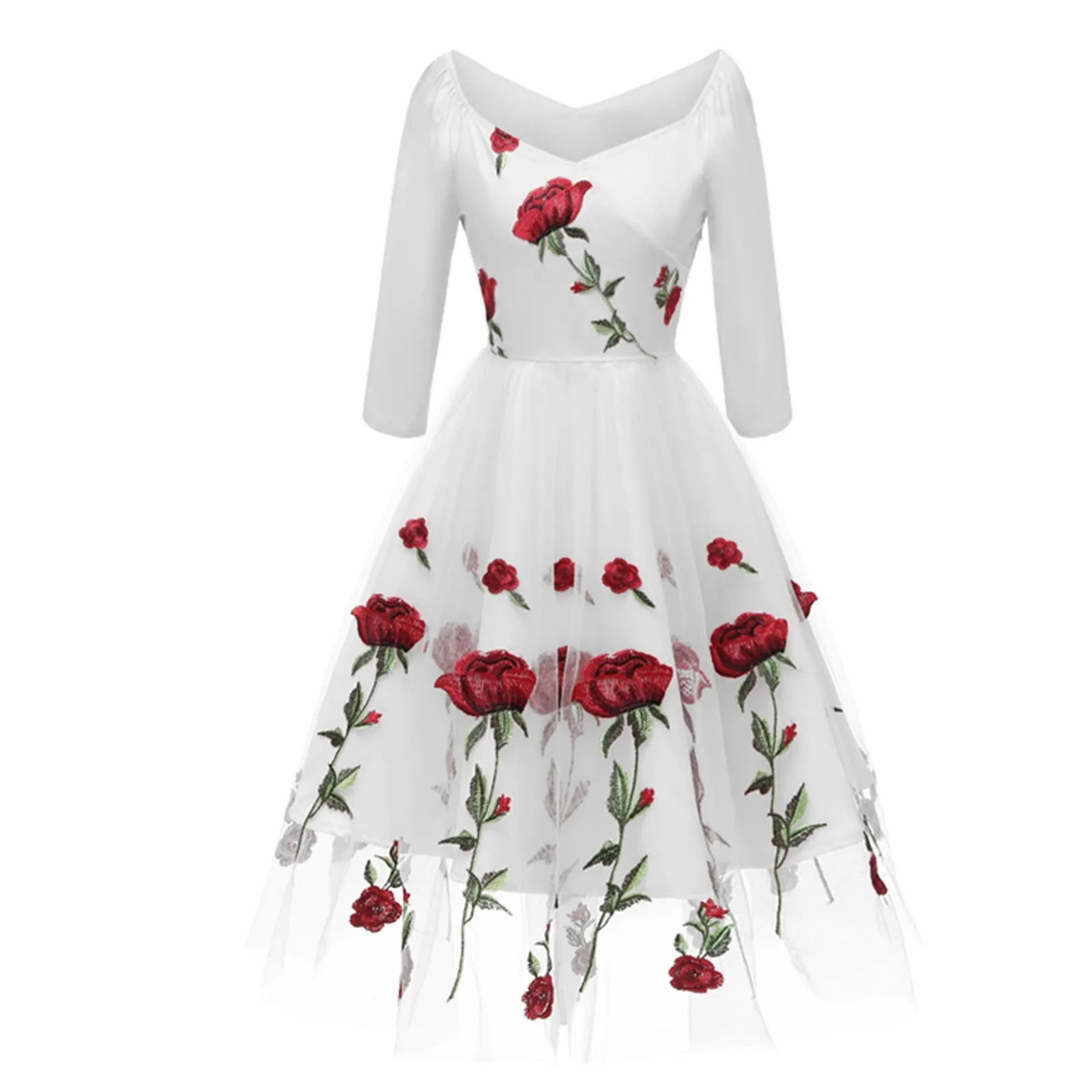 Robe Blanche ornée de Rose Vintage