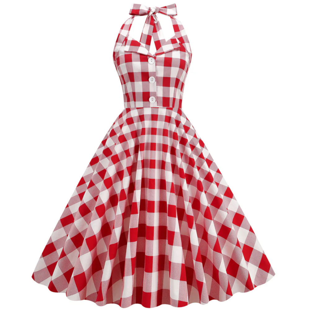 Robe Trapèze Rouge Plaid Vintage des Années 1950