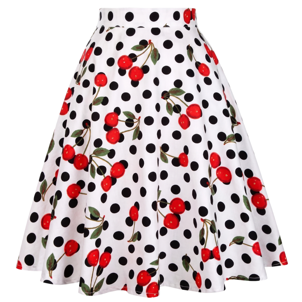 Jupe Vintage Blanche Polka Dots Cerises