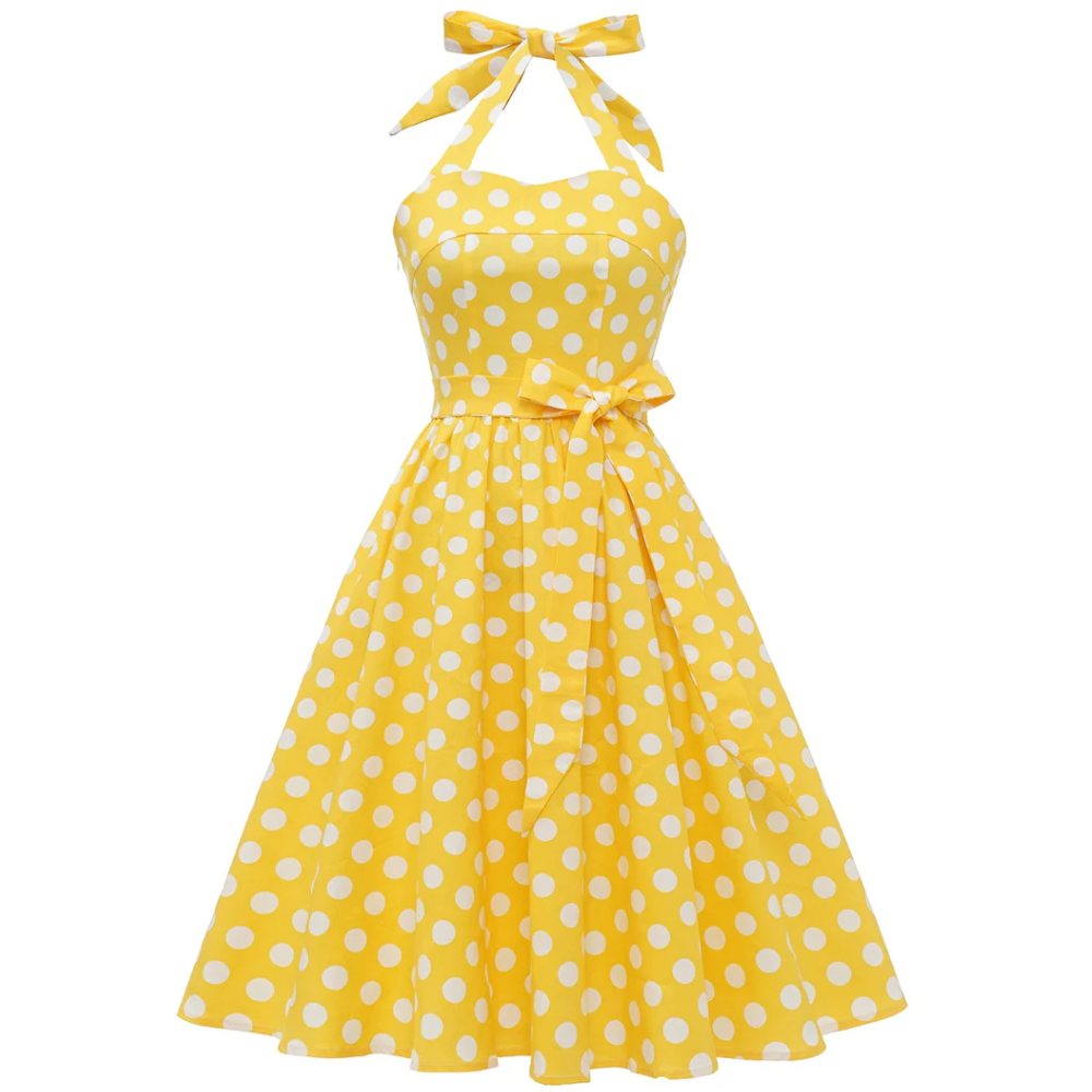 Robe Vintage à Pois Jaune Pin Up