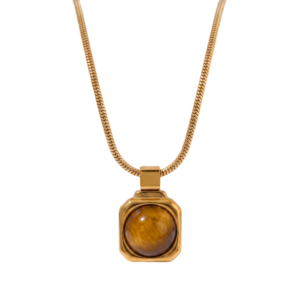 Collier avec Pendentif en Pierre de Tigre