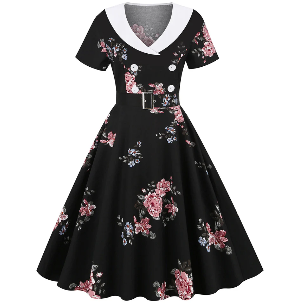 Robe Pin-Up Noire à Col Châle