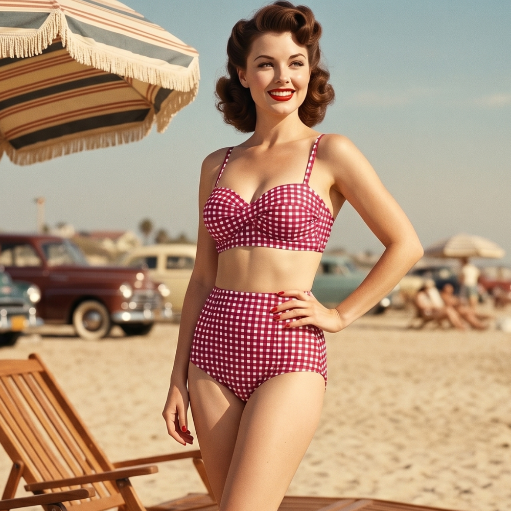 Maillot de Bain Rétro à Carreaux