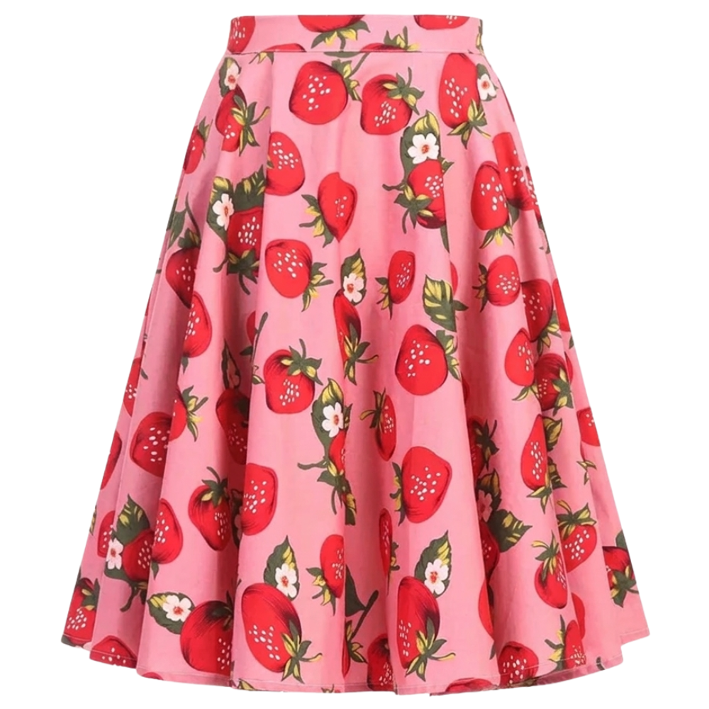 Jupe Vintage Rose Imprimée Fraises