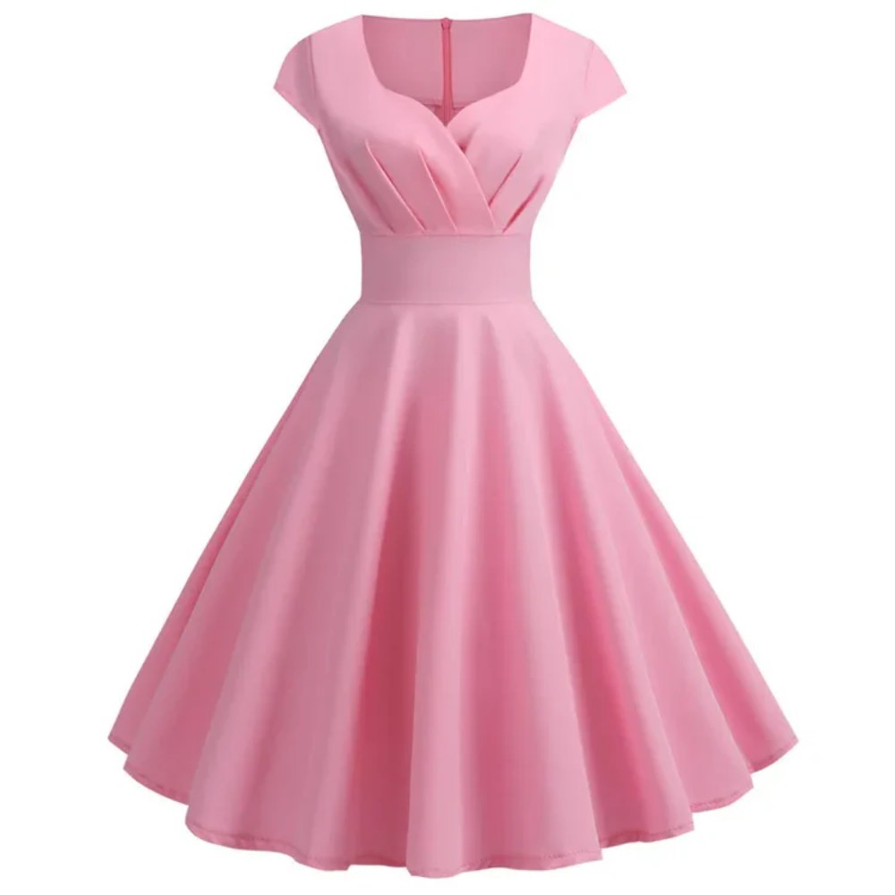 Robe Vintage Rose Décolleté Croisé