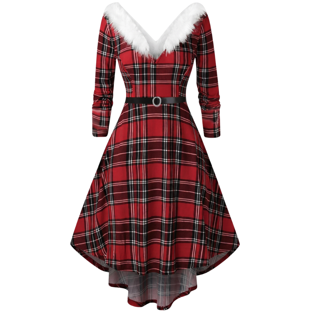 Robe à Manche Longue Vintage à Plaid