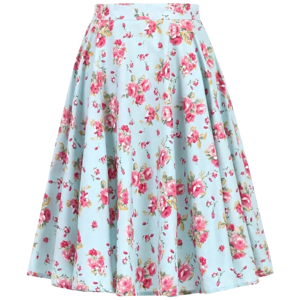 Jupe Vintage Kitsch Bleue Fleurie