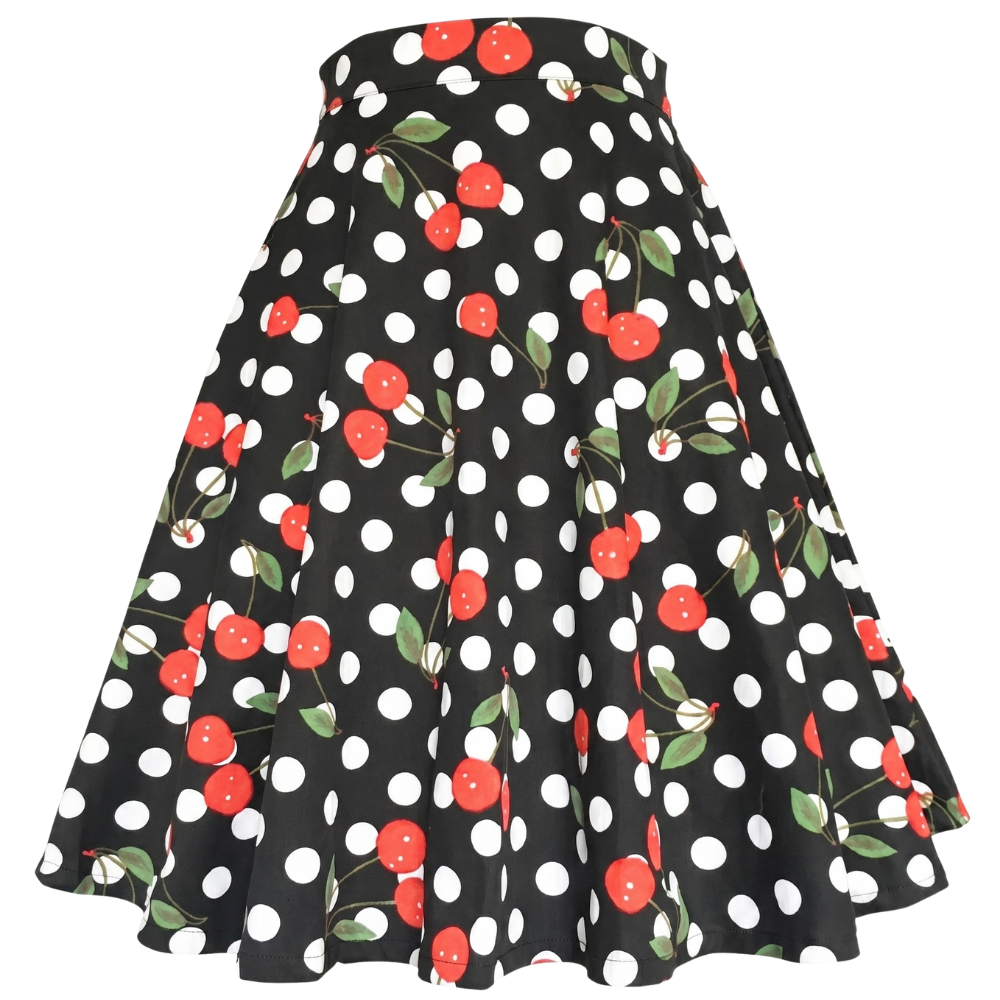 Jupe Vintage Noire Polka Dots Cerises