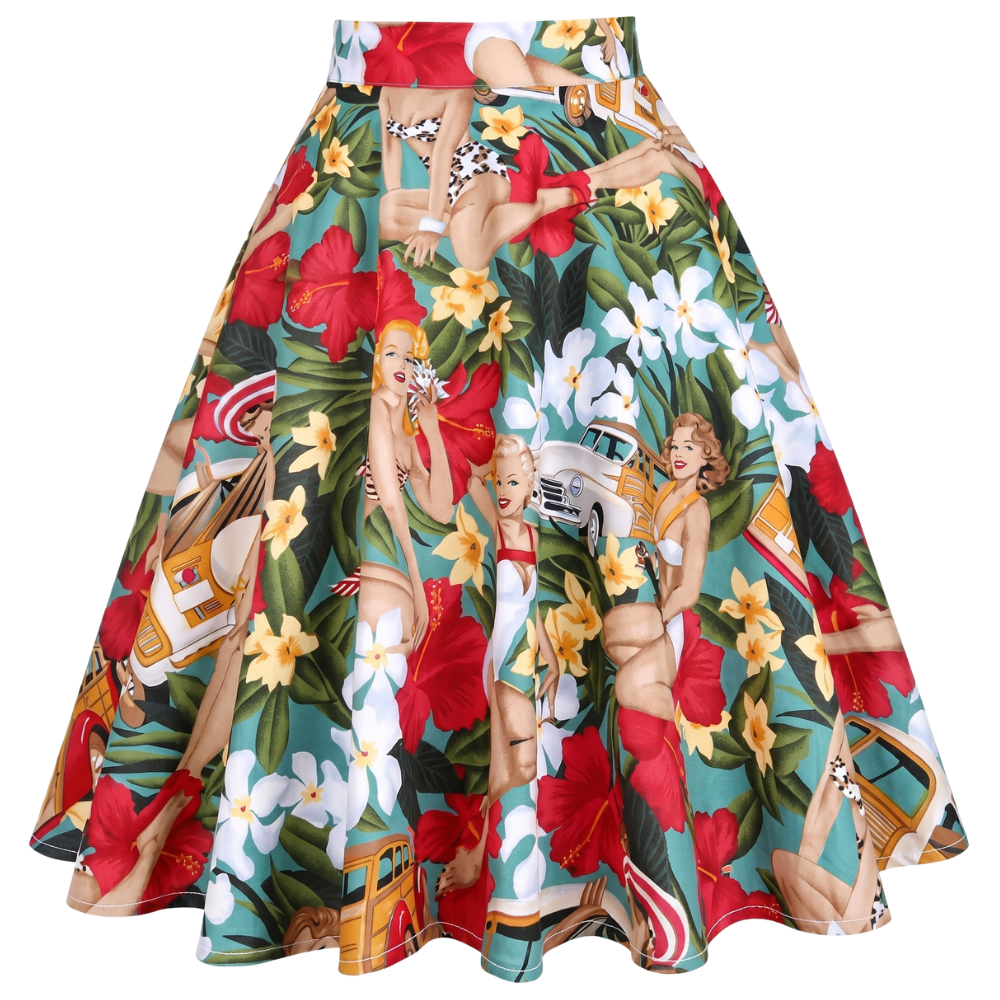 Jupe Vintage Pin-Up Rouge Floral