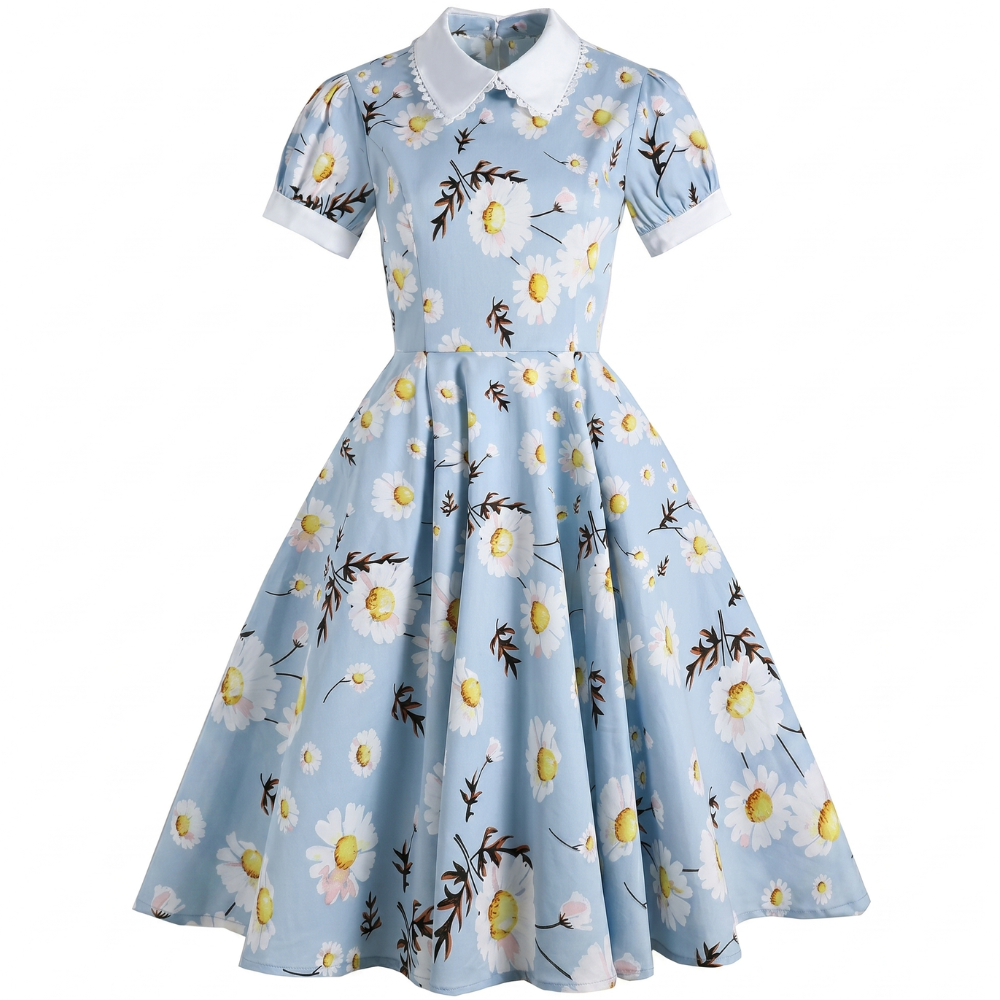 Robe Imprimée Bleu Eté des Années 1950