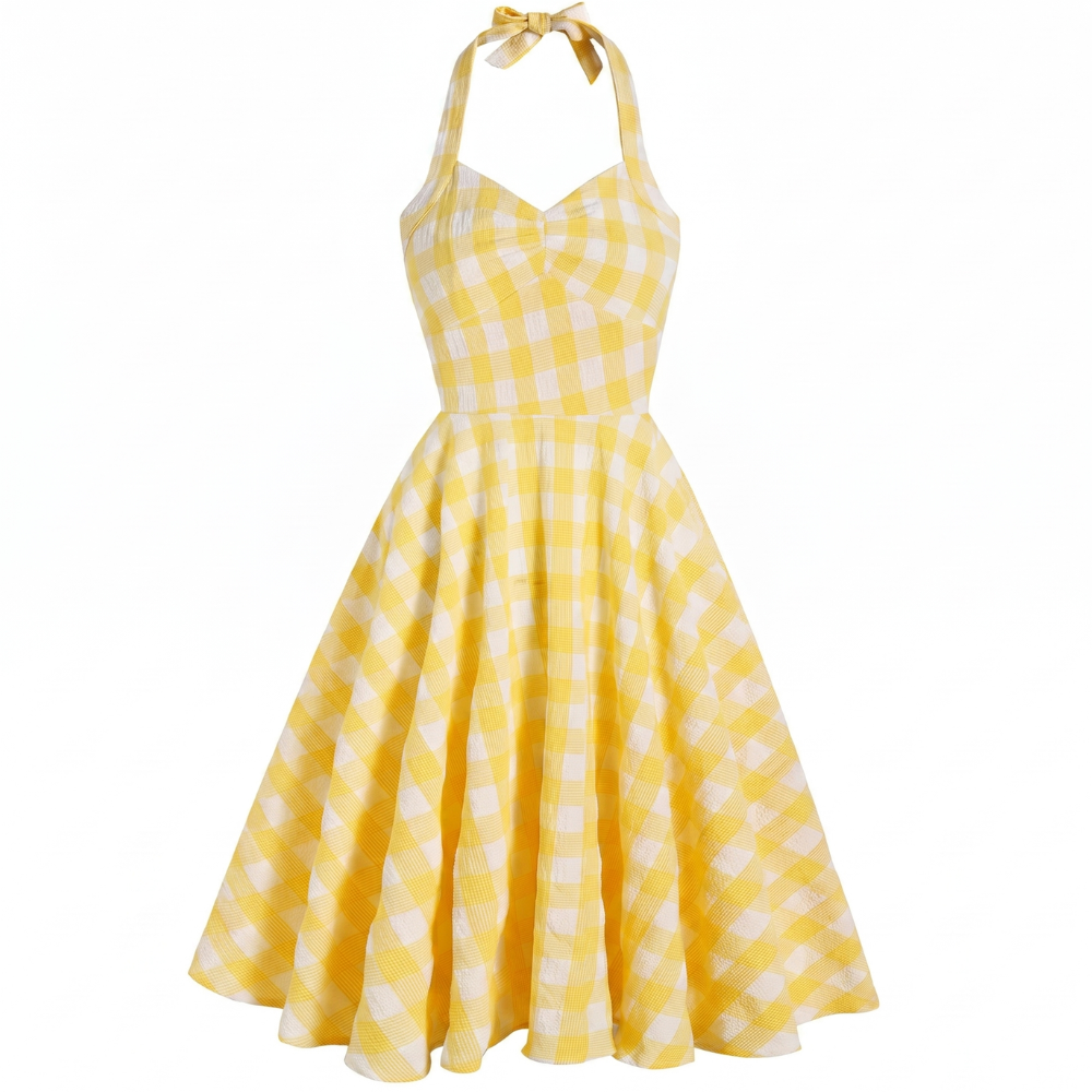Robe Jaune Plaid des années 1950