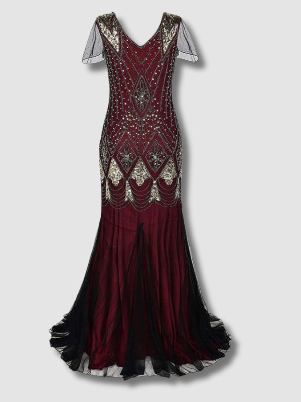 Haute Couture Burgundy Long Gatsby Dress