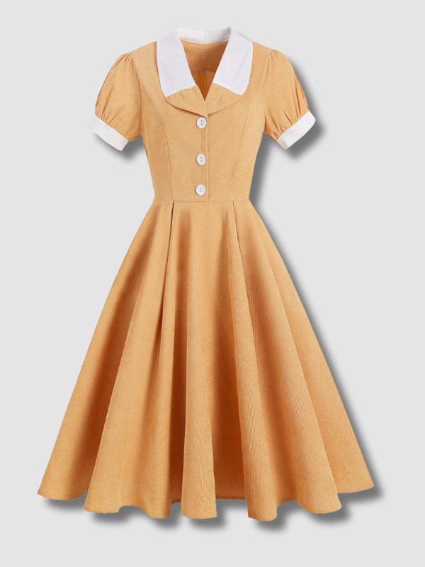 Robe Midi Vintage à Manche courte